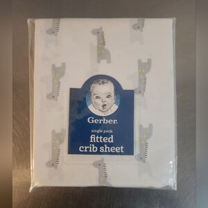 Gerber White Crib Sheet with Gray and Yellow Giraffes